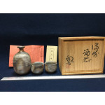 Винтажный набор посуды для саке Bizen ??? (мастерская Konishi (???? ?)) (1 кувшин, 2 чашки. Япония 1950-1980гг.), арт. HB7909-02