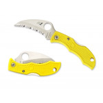 Складной нож Spyderco Ladybug 3, Yellow FRN handle, H1 Steel, Full Serrated, Hawkbill